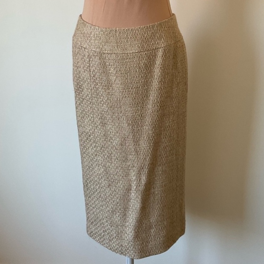 Lafayette 148 Tan Cotton Blend Tweed Pencil Midi Skirt EUC Size 12
